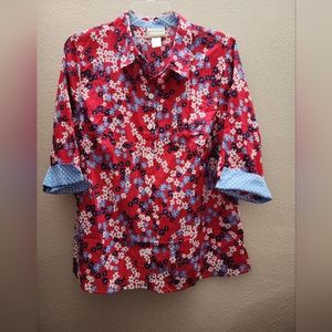 NWT Alfred Dunner Woman, Red Floral Button Up, 1X